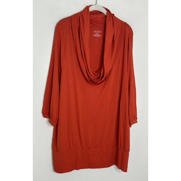 Lane Bryant Womens Orange Cowl Neck Stretch 3/4 Sleeve Tunic Top Sz 18/20 New - Picture 2 of 5